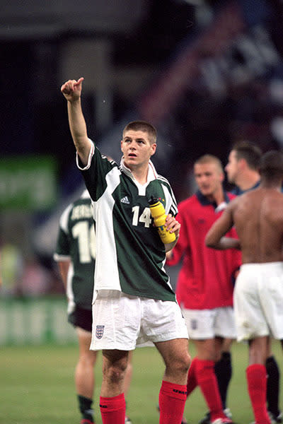 <p>Gerrard's debut in a major tournament is in Euro 2000 where his only appearance is from the bench in a 1-0 victory over Germany. He went on to play in two more European Championships, in 2004 and 2012.</p>