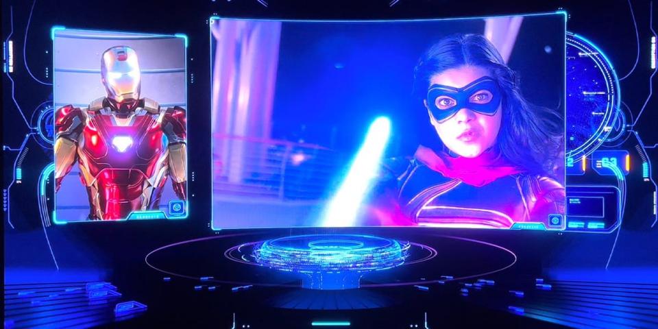 Rocket Raccoon, Ant-Man, and Ms. Marvel appear in the queue video for Avengers Assemble: Flight Force at Avengers Campus in Disneyland Paris.