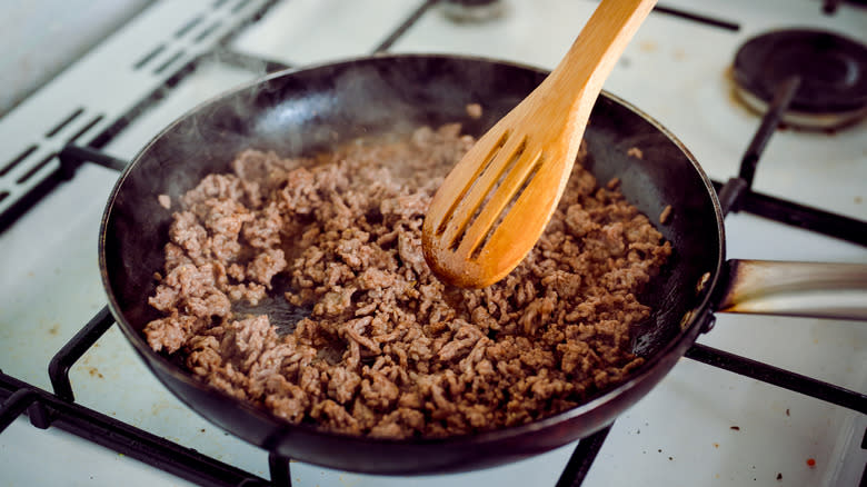 Ground beef in skillet