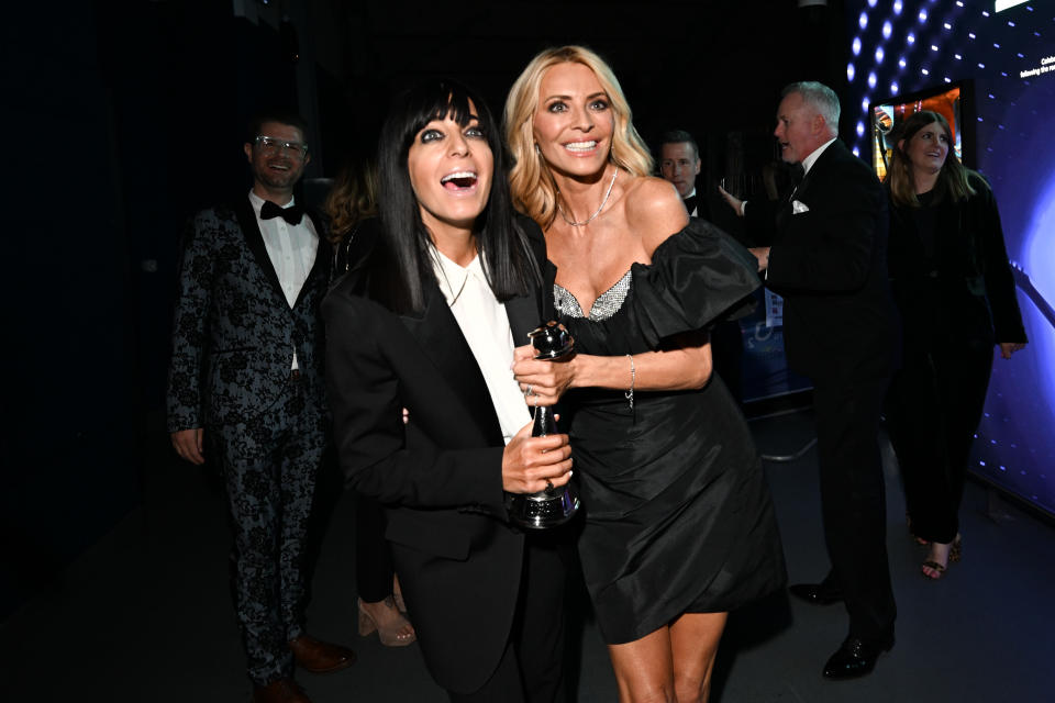 Claudia Winkleman and Tess Daly backstage with the Talent Show Award. (Getty)