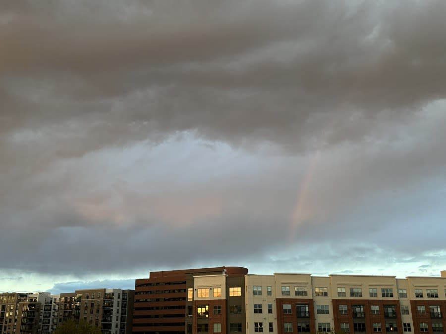 A rainbow is seen from the FOX31/Channel 2 weather deck on May 12, 2024. (Brooke Williams)