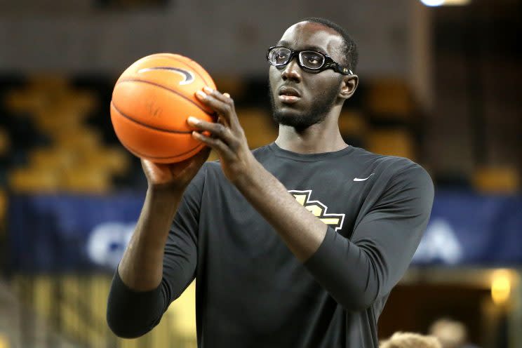 Tacko Fall is averaging 12.2 points and 9.9 rebounds per game for UCF this season. (Getty)