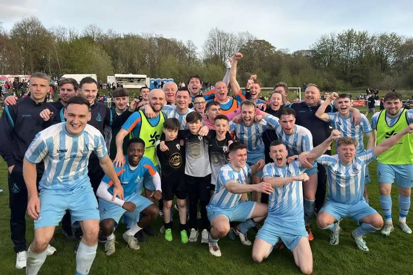 Arthurlie's players celebrate their Junior Cup semi-final win over Johnstone Burgh