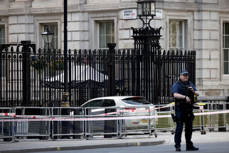 Car crashes into front gates of Downing Street in London