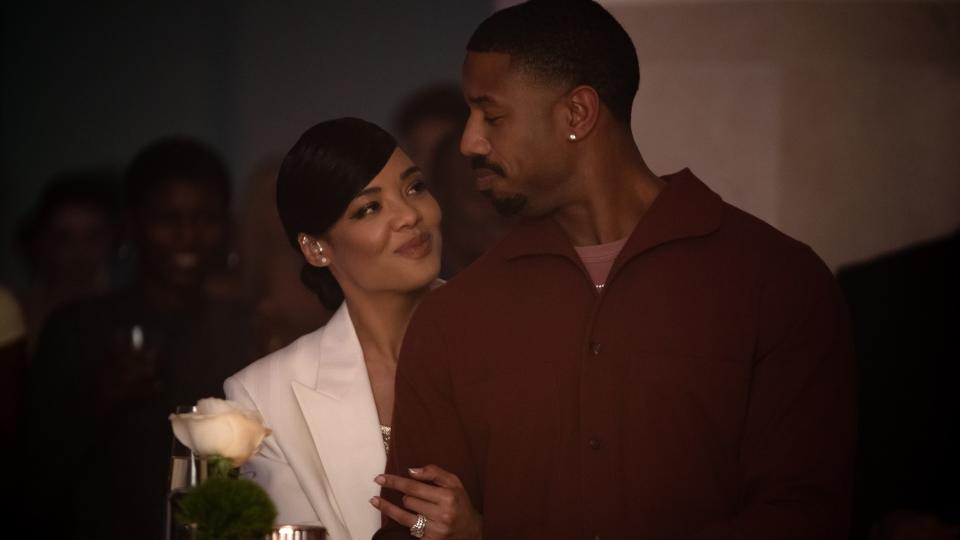 Tessa Thompson as Bianca and Michael B. Jordan as Adonis in Creed 3