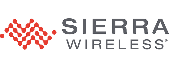 Sierra Wireless text logo with red dotted design on right