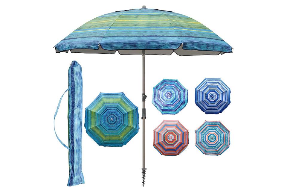 Blue and green beach umbrella