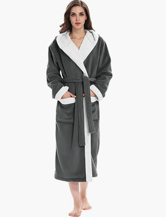 Femofit Plush Hooded Bathrobe. Image via Amazon.