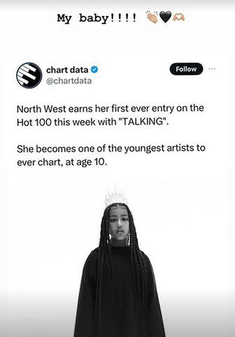 <p>Kim Kardashian/instagram</p> North West's chart accomplishment