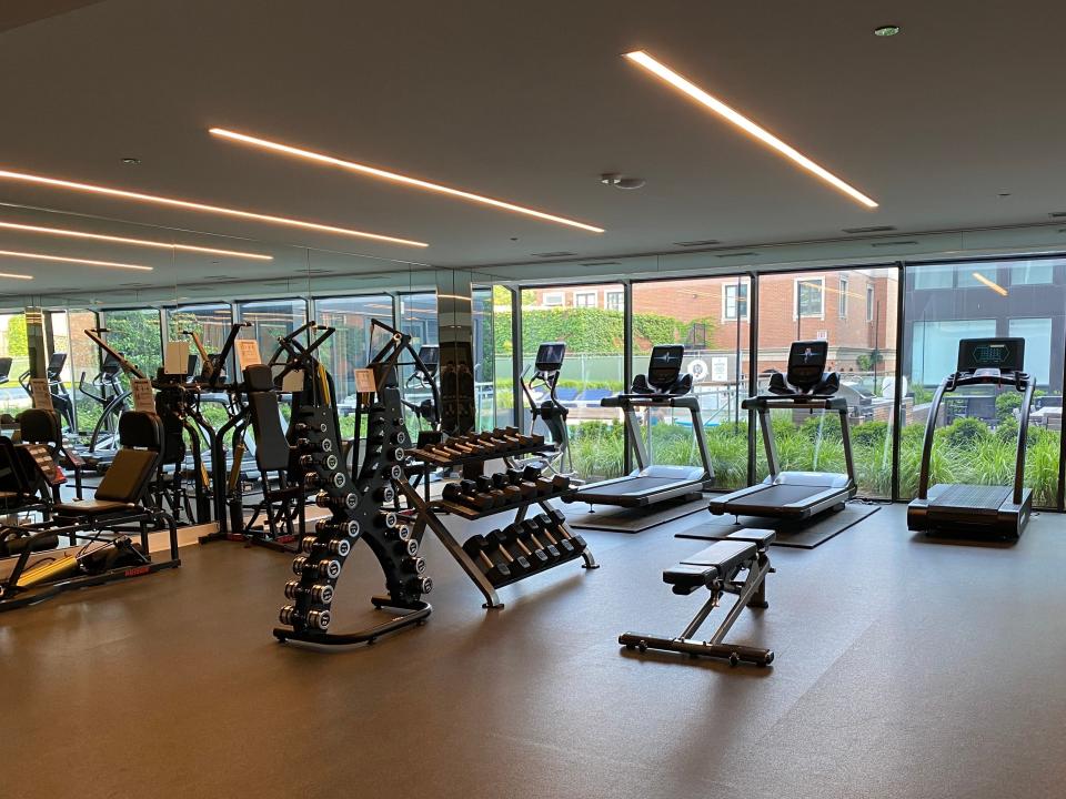 The fitness center at norweta over looking the pool