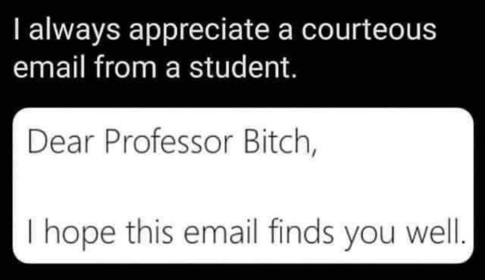 Mistyped email to a professor, humorously addressing them as "Professor Bitch" instead of Birch