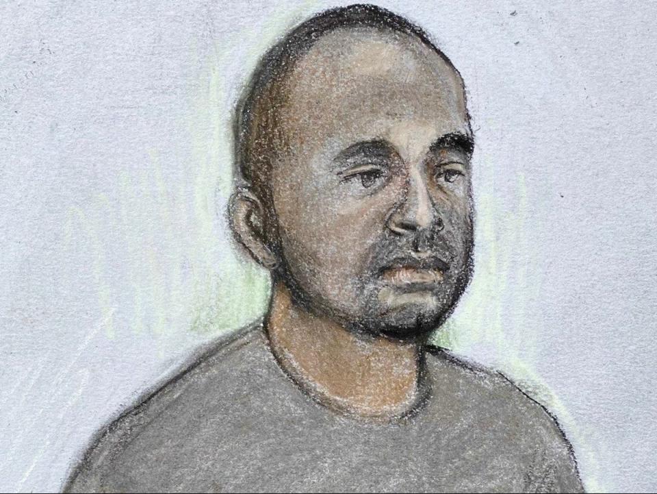 Court artist’s sketch of Lee Byer when he was charged with murder (Elizabeth Cook/PA)