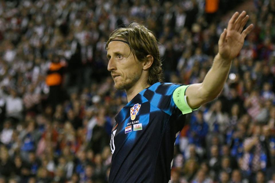 Croatia's midfielder Luka Modric reacts during the UEFA Euro 2024 qualification football match between Croatia and Wales in Split, on March 25, 2023. (Photo by DENIS LOVROVIC / AFP) (Photo by DENIS LOVROVIC/AFP via Getty Images)