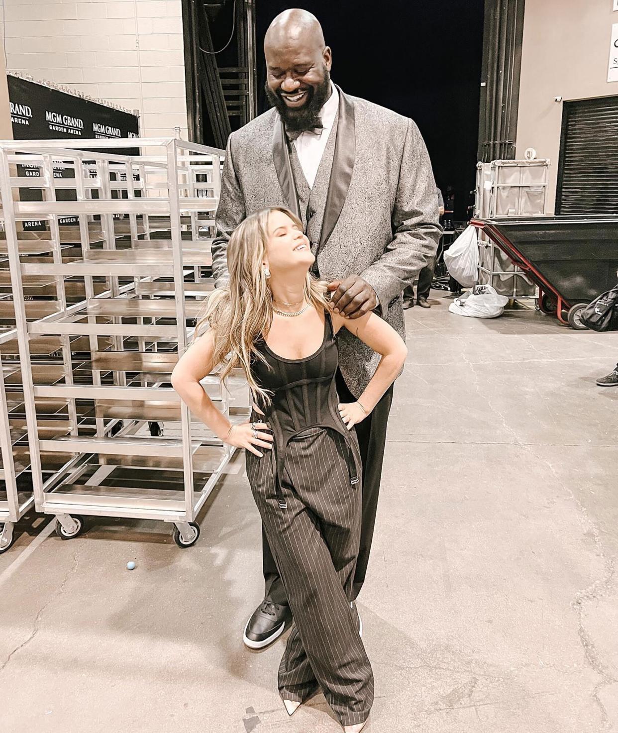 Maren Morris/Instagram. Maren Morris Posts Pic with Shaq Showing Off Their Height Difference. https://www.instagram.com/p/CjMtyqCOQy6/?hl=en.