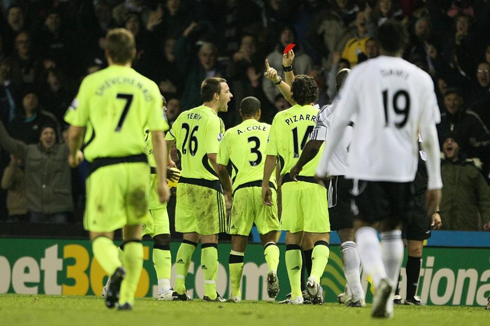 Chelsea's John Terry argues after Michael Essien is sent off for elbowing Derby County's Kenny Miller Credit: Getty Images)