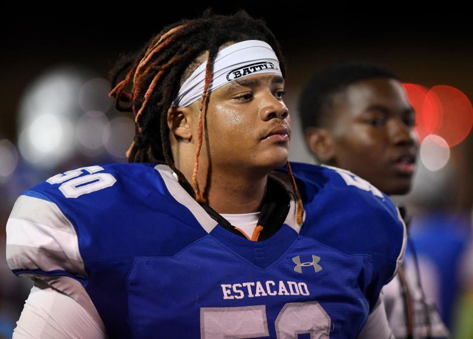 Estacado's Darius Alexander stands on the sidelines during the non-district football game against Midland Greenwood, Thursday, Aug. 24, 2023, at Lowrey Field at PlainsCapital Park.