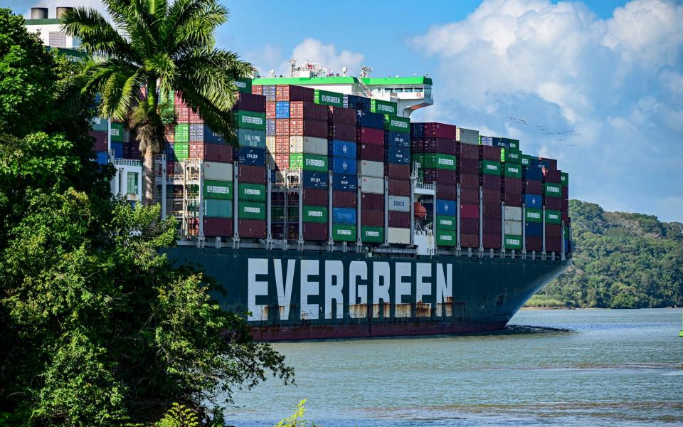 Cargo ships near Miraflores locks pass through the Panama Canal