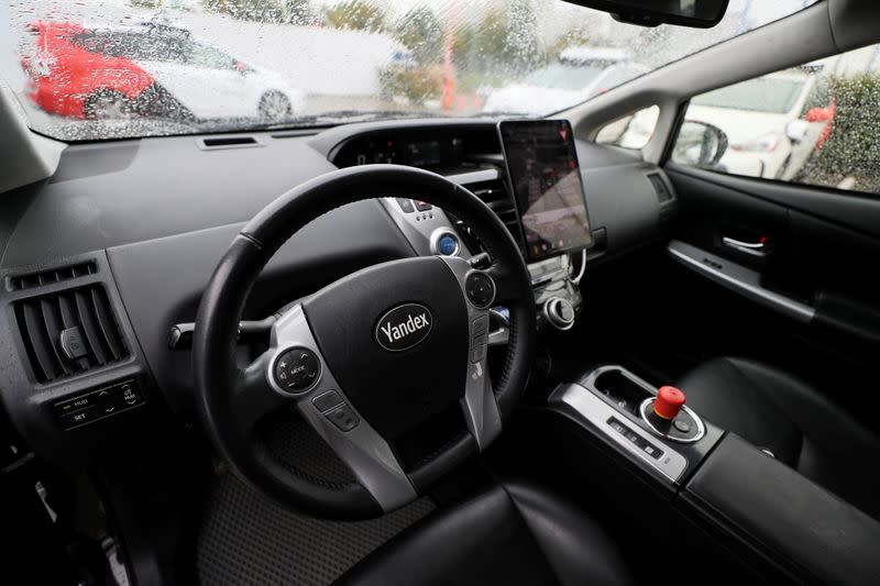 FILE PHOTO: A view shows self-driving cars tested by Yandex company in Moscow