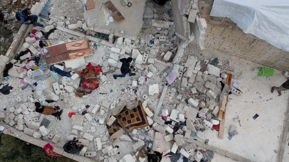 A building destroyed in the aftermath of a counter-terrorism mission conducted by the U.S. Special Operations Forces is seen in Atmeh, Syria, February 3, 2022 (VIA REUTERS)