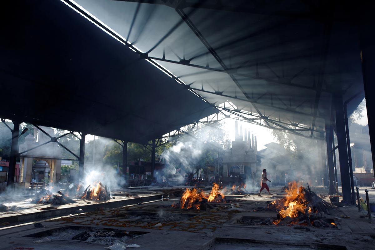 (Representative/FILE) Funeral pyres seen in Indian capital Delhi  (Reuters)