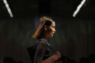 Model Bella Hadid wears a creation as part of the Missoni Fall/Winter 2020 collection, presented in Milan, Italy, Saturday, Feb. 22, 2020. (AP Photo/Antonio Calanni)