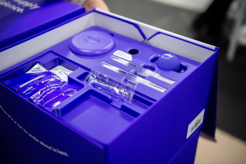 Once the aligners have been printed, cleaned and inspected, they are placed in purple boxes to be sent to customers.
