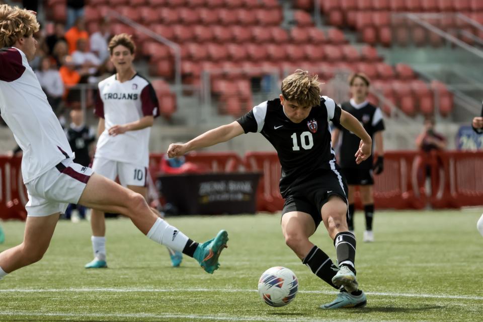 Morgan and Ogden compete in a 3A boys soccer state semifinal at Zions Bank Stadium in Herriman on Wednesday, May 10, 2023. | Spenser Heaps, Deseret News