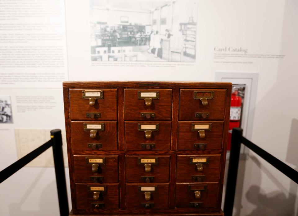 An old card catalog on loan from the Springfield-Greene County Library District is part of the new special exhibit at the History Museum of the Square, "Community Cornerstones: Springfield's Black Educators," which highlights the history of Springfield's Black education system between the 1800s and early 2000s.