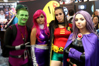 <p>Cosplayers dressed as <i>Teen Titans Go!</i> characters at Comic-Con International on July 21, 2018, in San Diego. (Photo: Angela Kim/Yahoo Entertainment) </p>