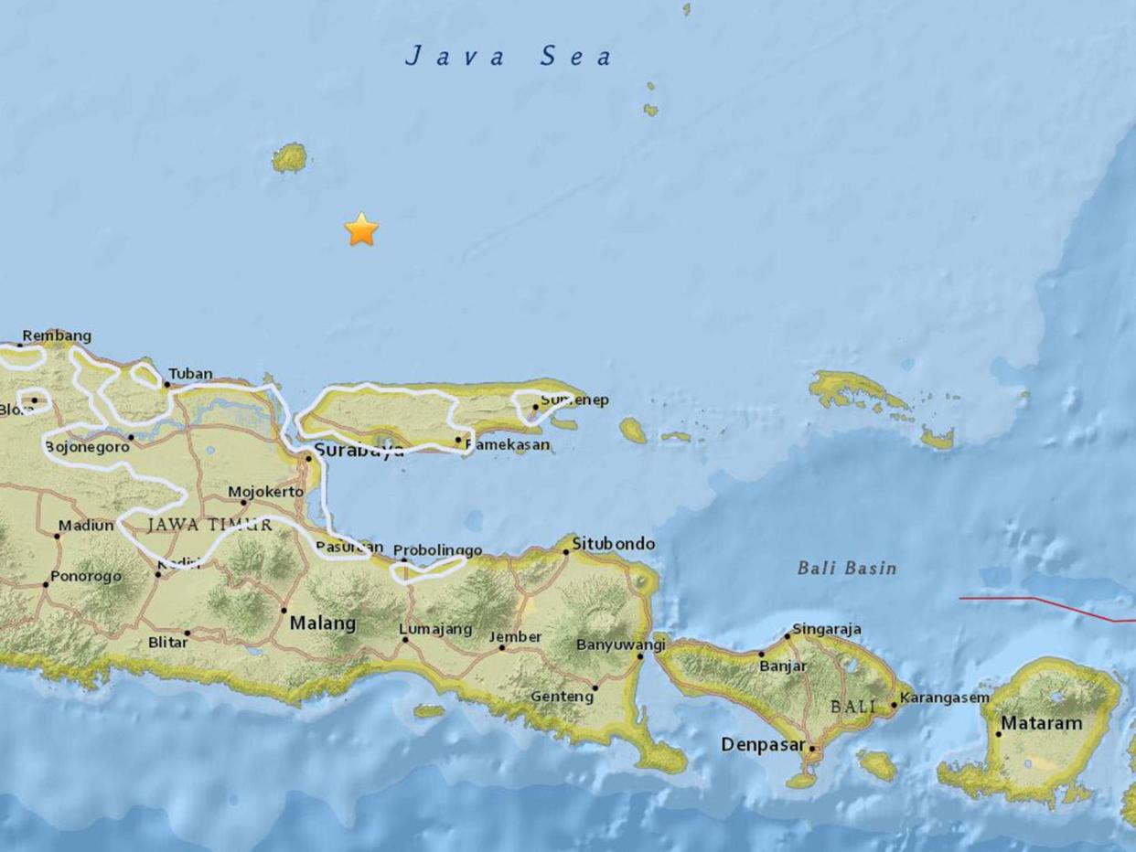 The location of the overnight earthquake in the Java Sea: USGS