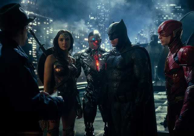 DC Entertainment/Warner Bros From left: J.K. Simmons, Gal Gadot, Ray Fisher, Ben Affleck and Ezra Miller in 'Zack Snyder's Justice League,' 2021