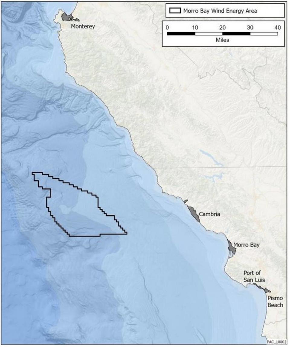 The designated 376-square-mile area in which floating offshore wind turbines may be developed, according to the Bureau of Ocean Energy Management. Courtesy of BOEM