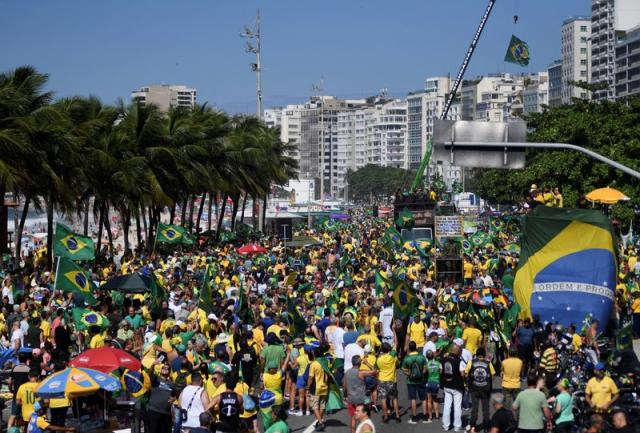 Supporters of Brazilian President Bolsonaro hold a demonstration "For Freedom and for Brazil", in Rio de Janeiro