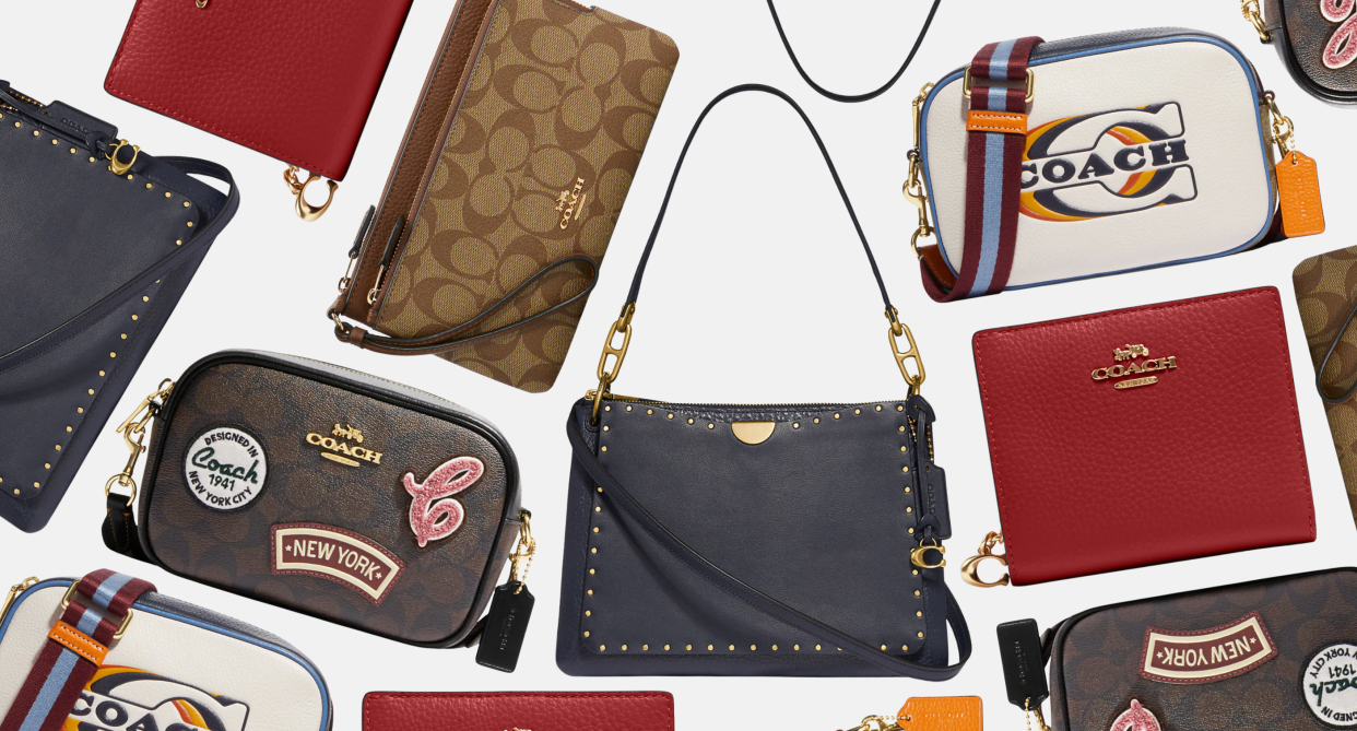 collage of coach outlet bags and wallets, coach outlet clearance sale, coach outlet