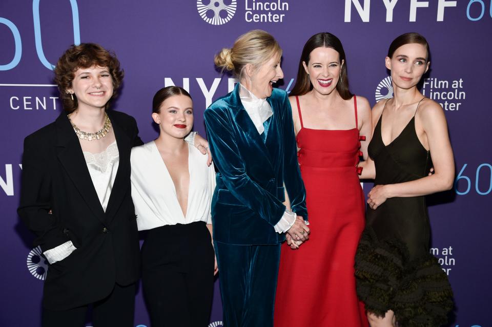Actors Liv McNeil, left, Kate Hallett, Sheila McCarthy, Claire Foy and Rooney Mara attend the premiere of "Women Talking" during the 60th New York Film Festival at Alice Tully Hall on Monday, Oct. 10, 2022, in New York. (Photo by Evan Agostini/Invision/AP) ORG XMIT: NYEA112
