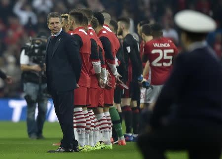 Britain Soccer Football - Southampton v Manchester United - EFL Cup Final - Wembley Stadium - 26/2/17 Southampton manager Claude Puel and the Southampton team line up before the match Reuters / Hannah McKay Livepic