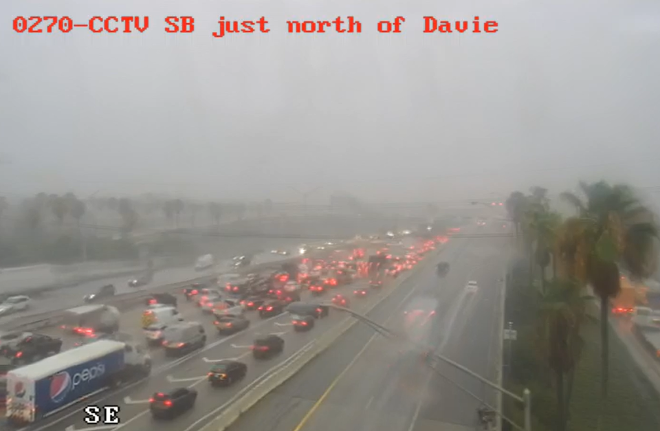 Thunderstorms and major flooding have forced the Florida Highway Patrol to close I-95 southbound at Griffin Road. Traffic is being diverted.