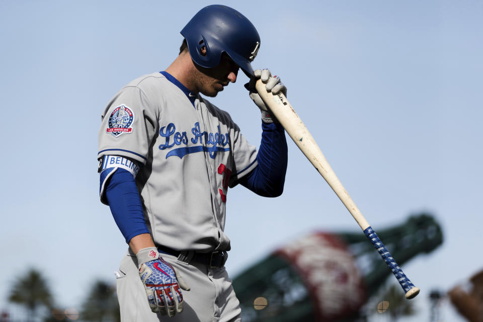 Cody Bellinger was benched for not hustling after hitting a double Sunday. (AP Photo/John Hefti)