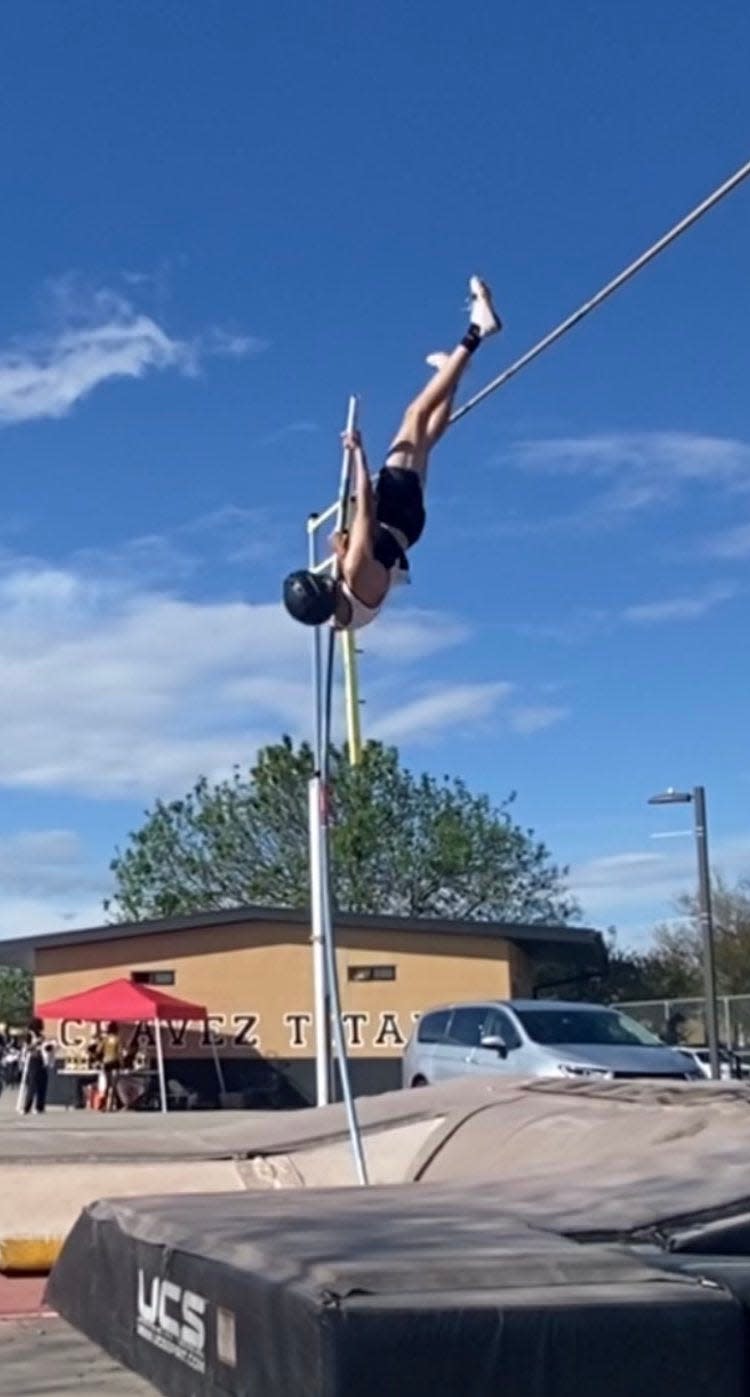 Lathrop's Gavin Miller participates in the pole vault event during one of the Spartans' track meets during the 2023-24 season.