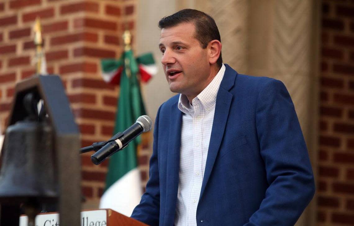 Congressman David Valadao spoke during the presentation of proclamations at the Mexican Independence Day celebration at Fresno City College on Sept. 15, 2023.