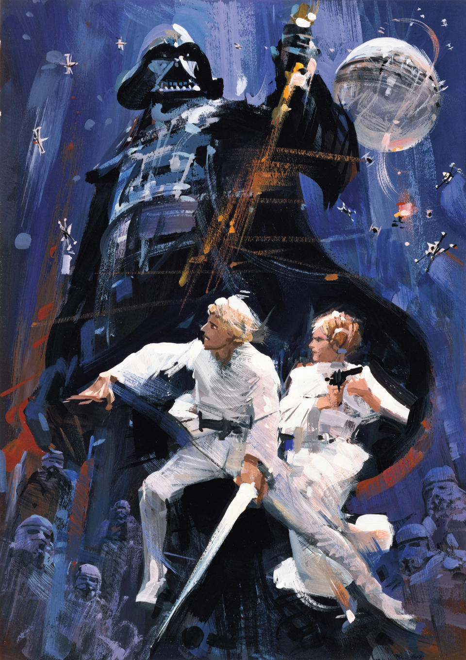 Full-color painted concept treatment for "Star Wars" novelization rerelease cover, c. 1977