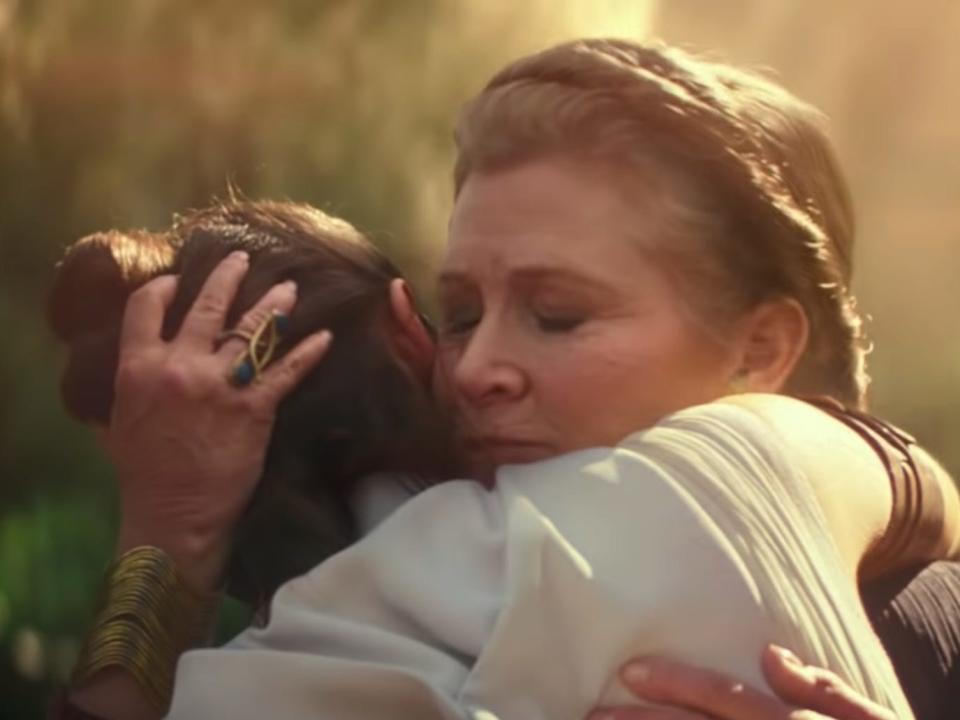 Leia and Rey embrace Star Wars The Rise of Skywalker