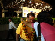 RP chief Kenneth Jeyaretnam accepts a garland from a supporter. (Yahoo! photo/ Ewen Boey)