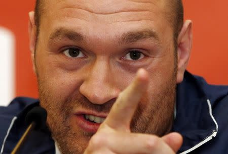 Boxing - Tyson Fury, Ricky Hatton & Naseem Hamed Press Conference - Landmark Hotel, London - 13/4/16 Tyson Fury during the press conference Action Images via Reuters / Paul Childs