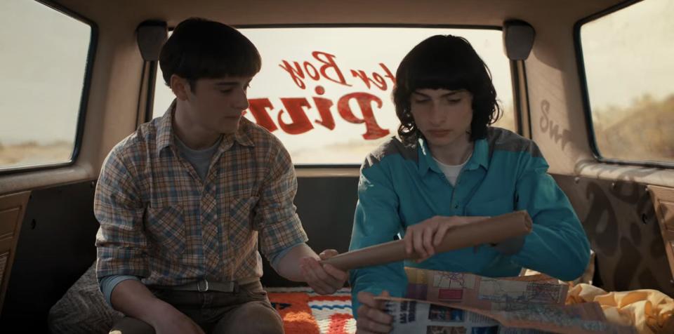 Will and Mike in the back of Argylle's van in "Stranger Things"