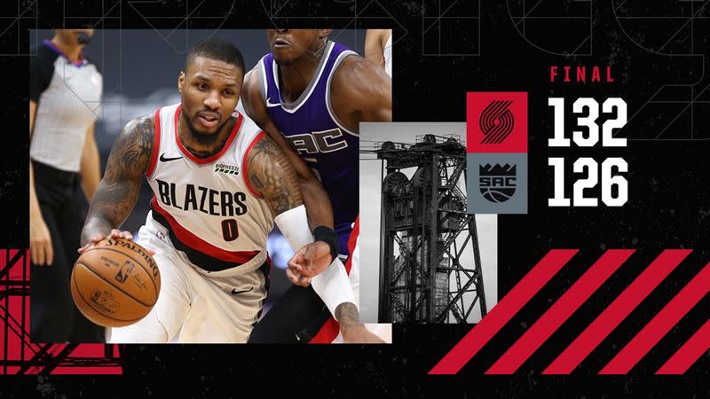 里拉德（Damian Lillard）40分13助攻0失誤寫紀錄。（圖／翻攝自拓荒者推特）