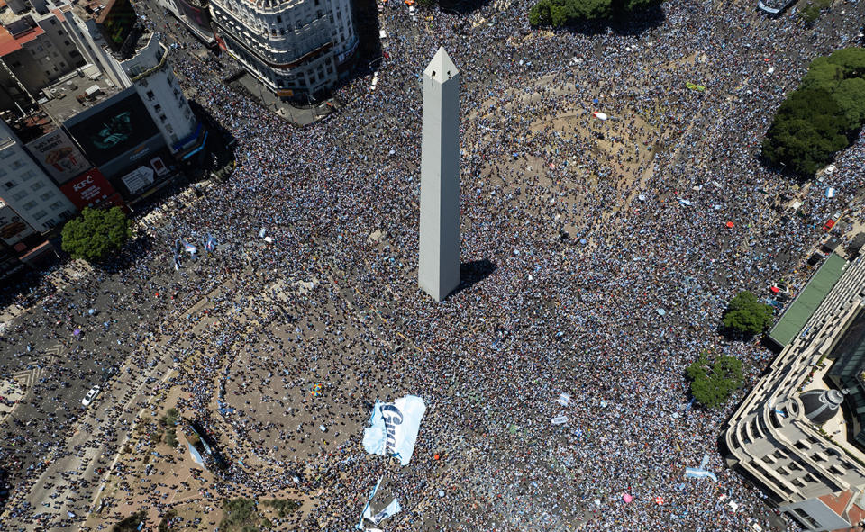 An aerial view of the area, pictured here as Argentinians celebrate their football team's World Cup triumph.