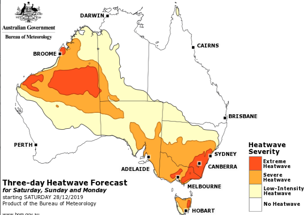 Starting next week, extreme heatwave conditions are expected in parts of NSW. Source: Bureau of Meteorology/Twitter.