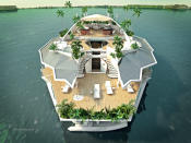 The floating islands are operated from an underwater lower deck.