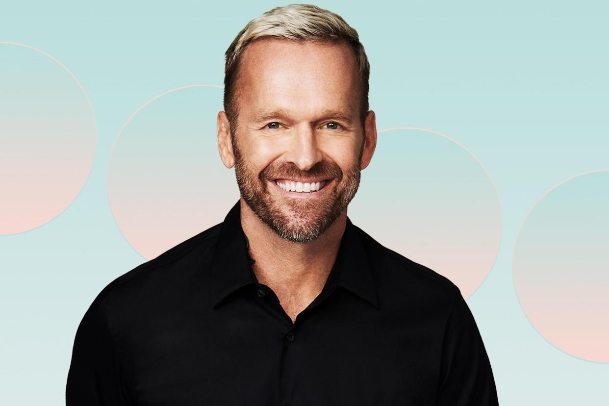 Bob Harper on a designed background